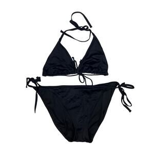 Vintage Y2K Victoria's Secret Bikini Set Triangle Tie Black Baddie Summer Beachy